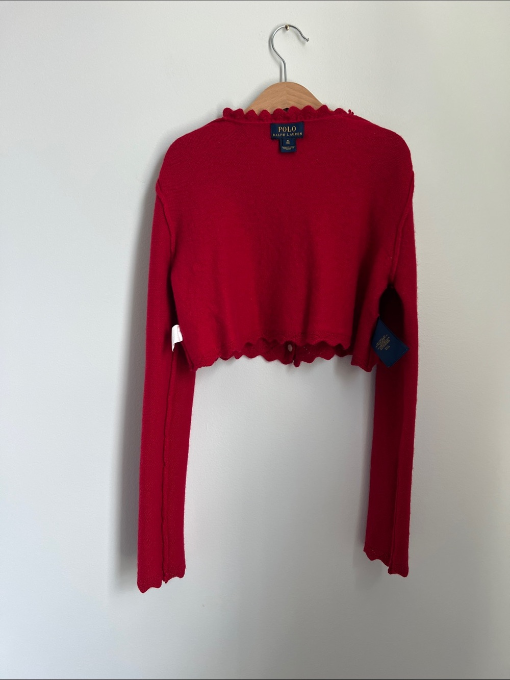 Polo by Ralph Lauren | Kids Bright Red Cropped Cardigan Scalloped Edges Sz XL - Picture 11 of 11